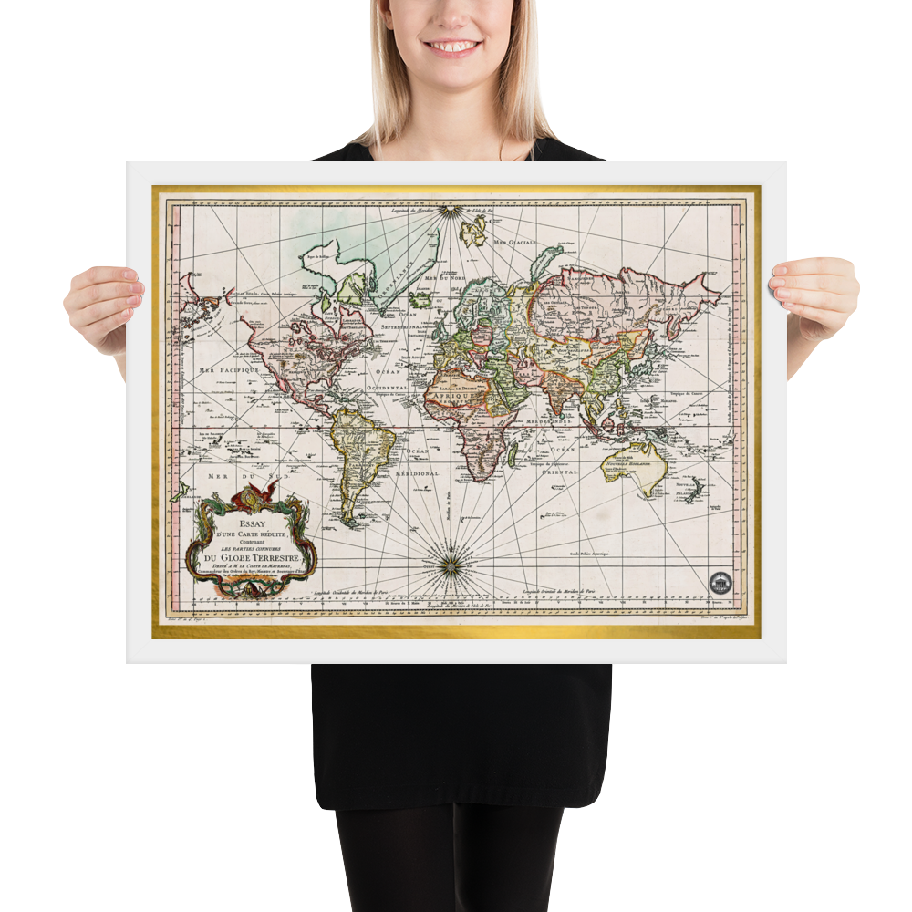 Map of the World D'Une Carte Reduite Framed poster