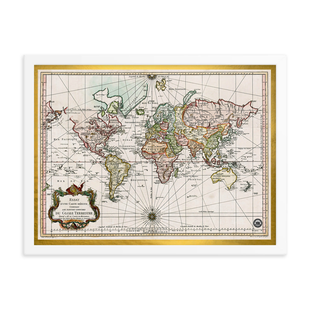 Map of the World D'Une Carte Reduite Framed poster