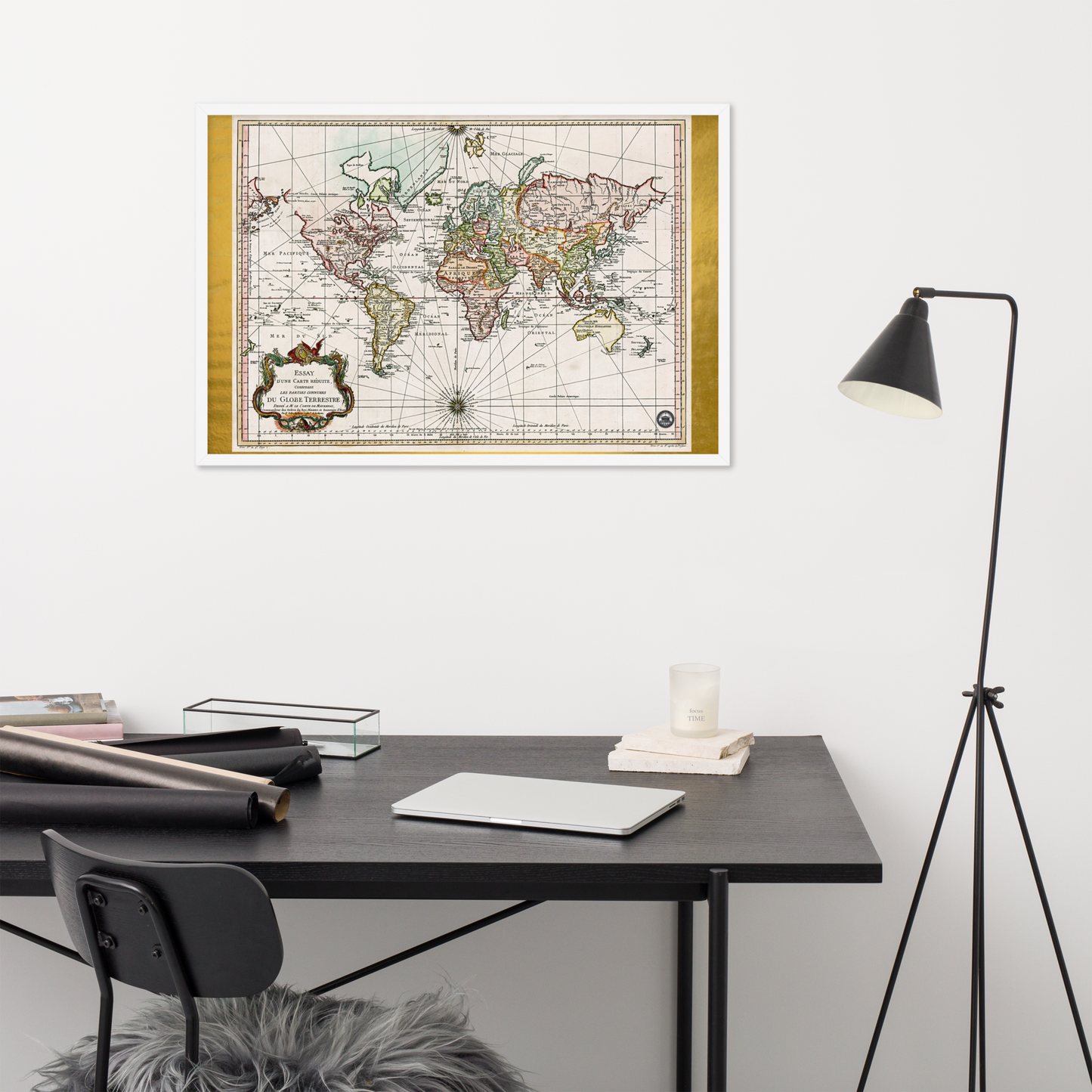 Map of the World D'Une Carte Reduite Framed poster