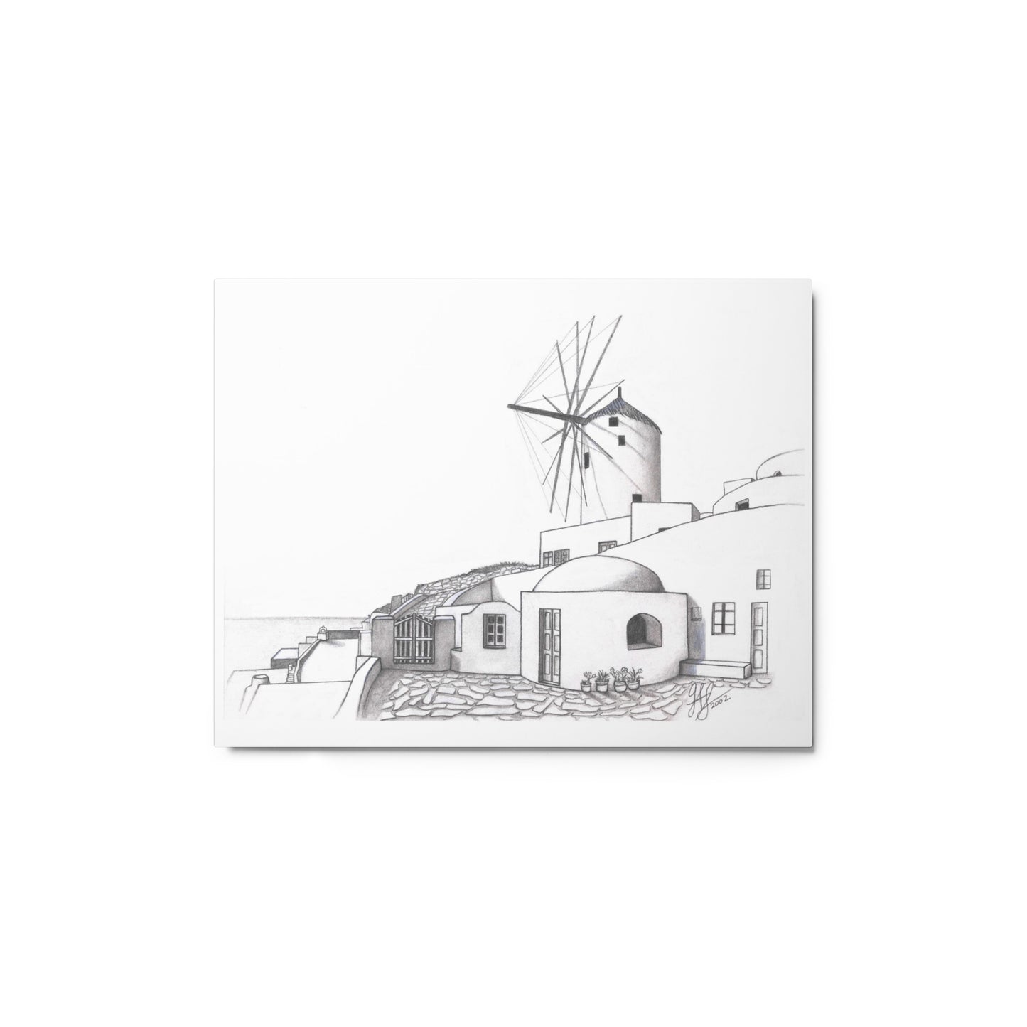 Yiorgos Drawing Oia Santorini Metal prints