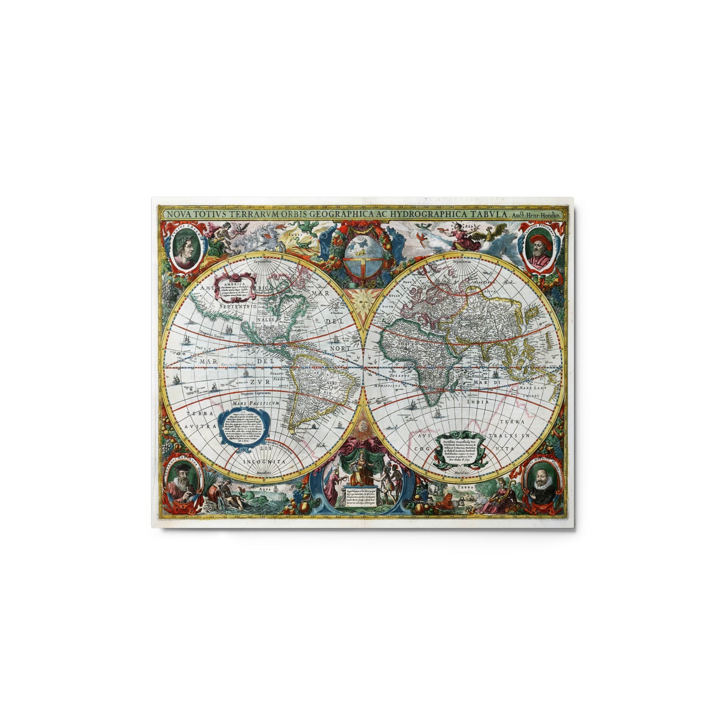 Atlas 1641 Henricus Hondius Map of the World Metal prints