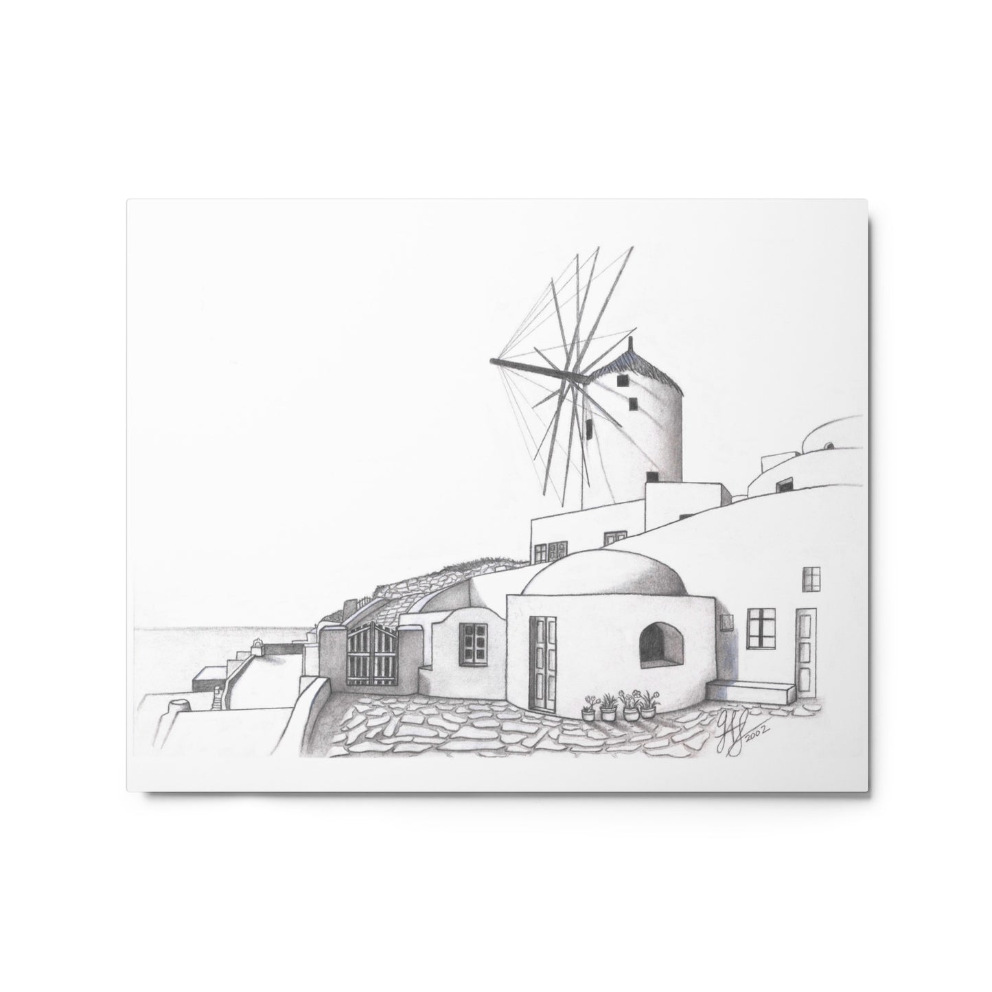 Yiorgos Drawing Oia Santorini Metal prints