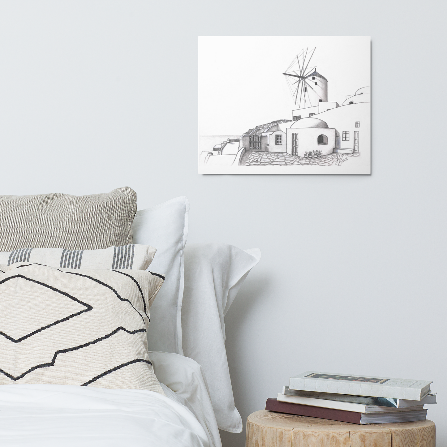 Yiorgos Drawing Oia Santorini Metal prints