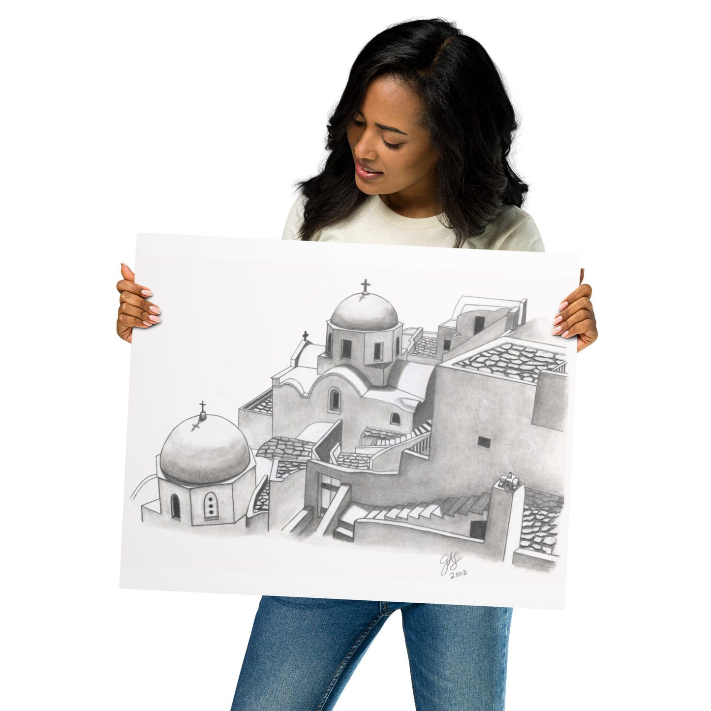 Yiorgos Drawing Santorini Greece Metal prints