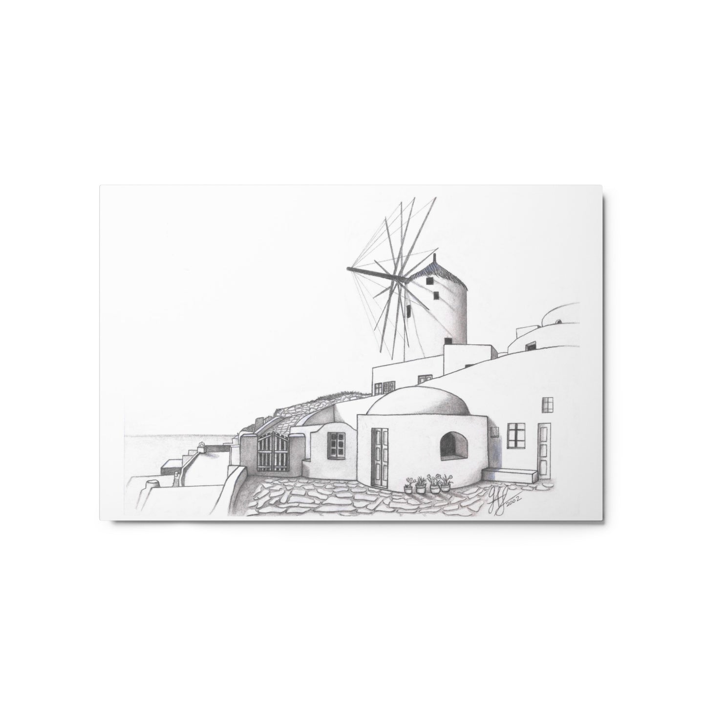 Yiorgos Drawing Oia Santorini Metal prints