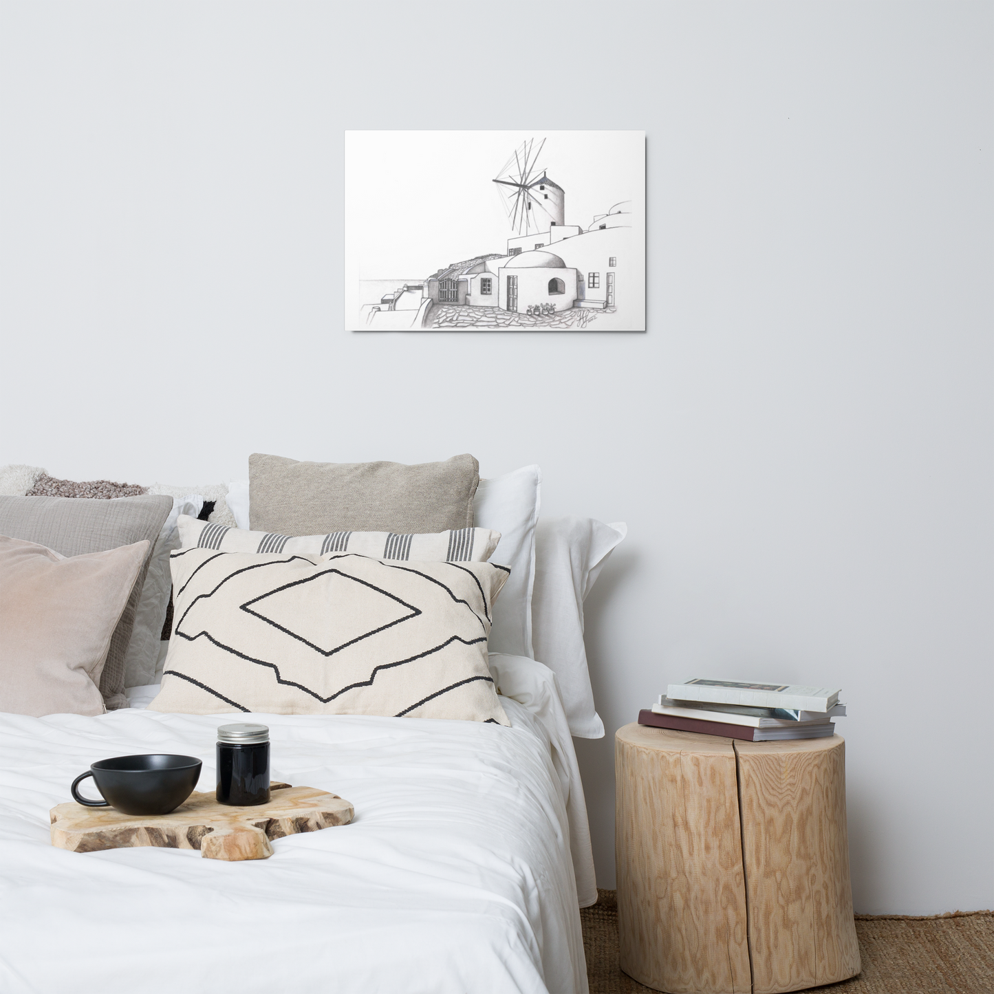 Yiorgos Drawing Oia Santorini Metal prints