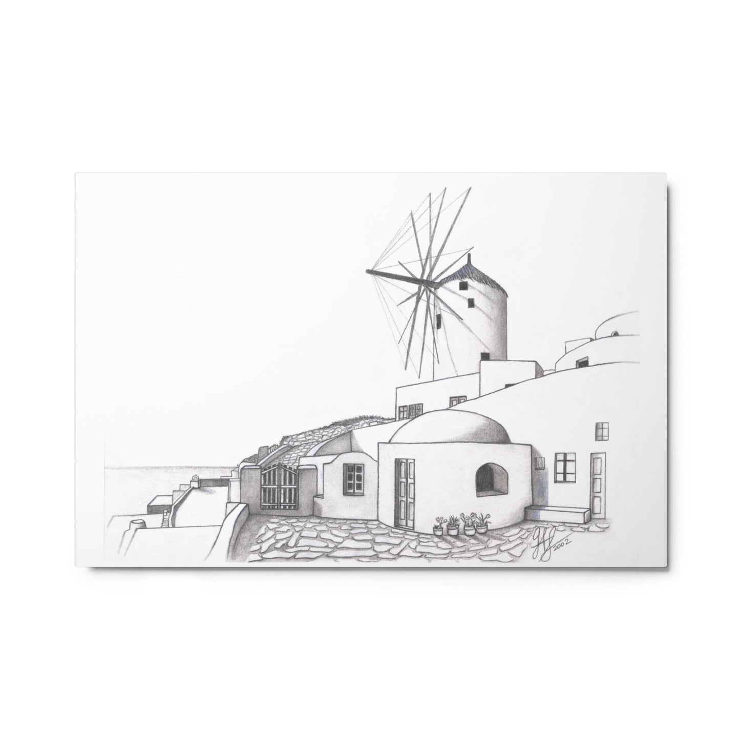 Yiorgos Drawing Oia Santorini Metal prints