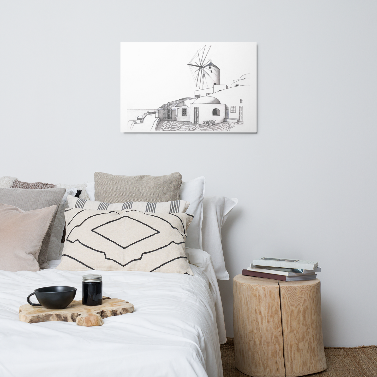 Yiorgos Drawing Oia Santorini Metal prints