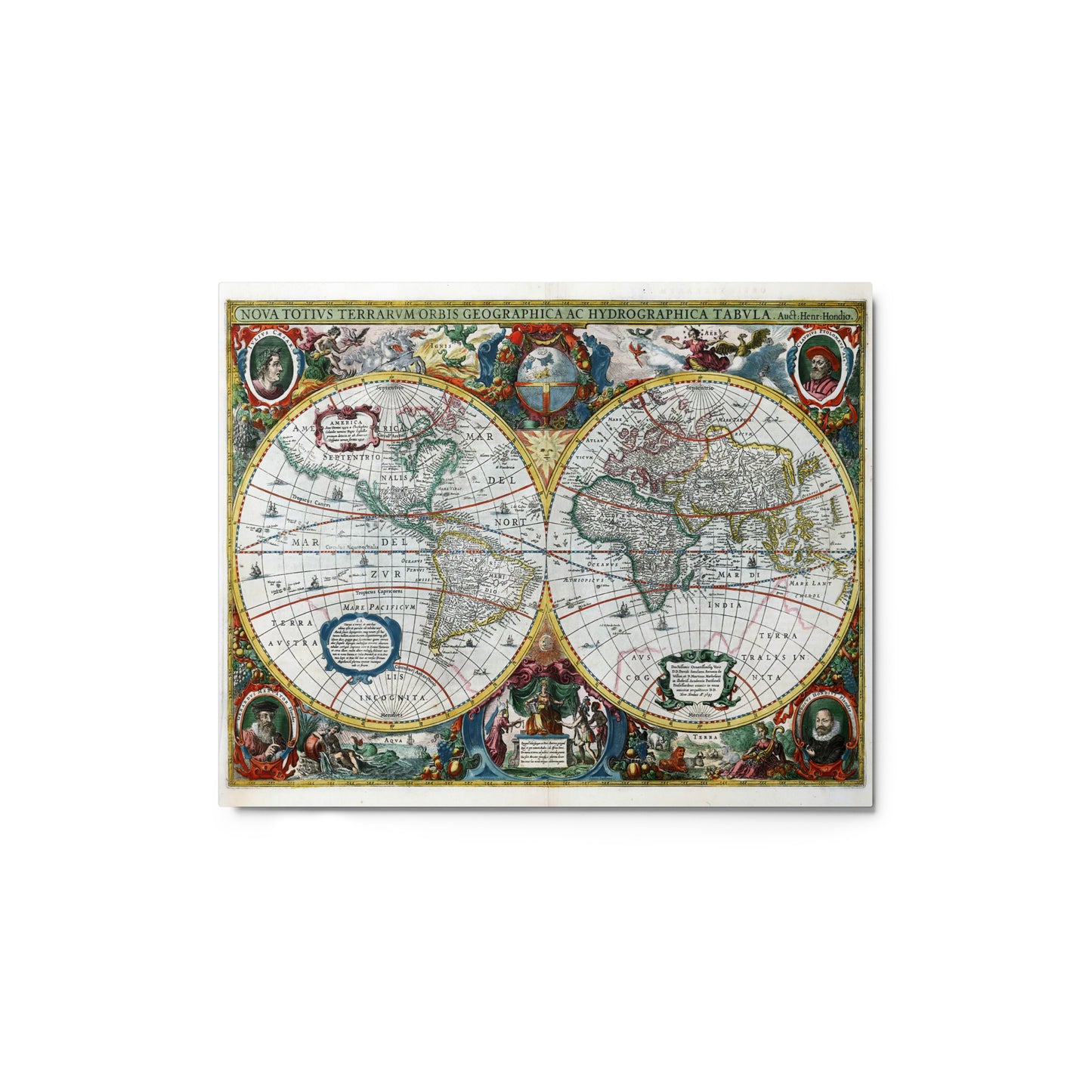 Atlas 1641 Henricus Hondius Map of the World Metal prints