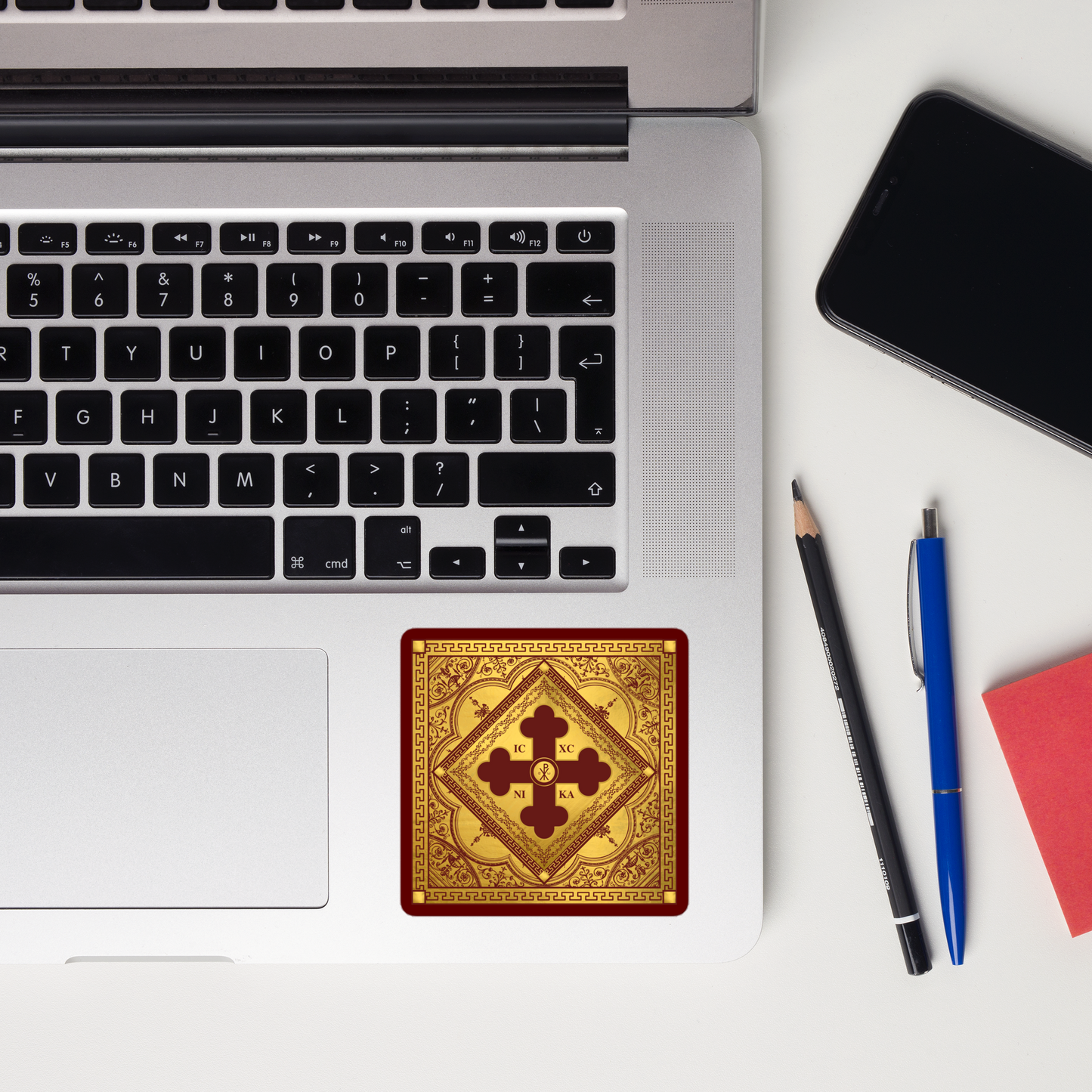 Greek Orthodox Gold Maroon Square Bubble-free stickers