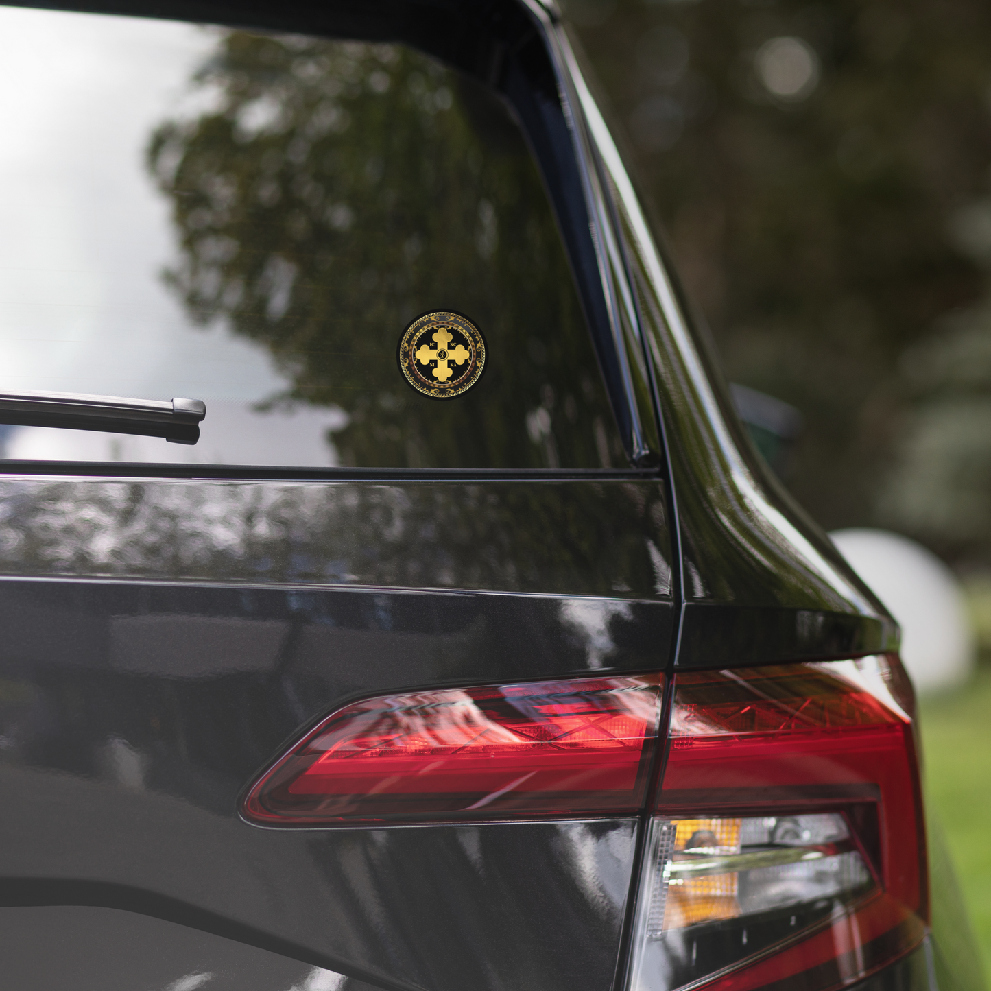 Greek Orthodox Cross Gold Black Circle Bubble-free stickers