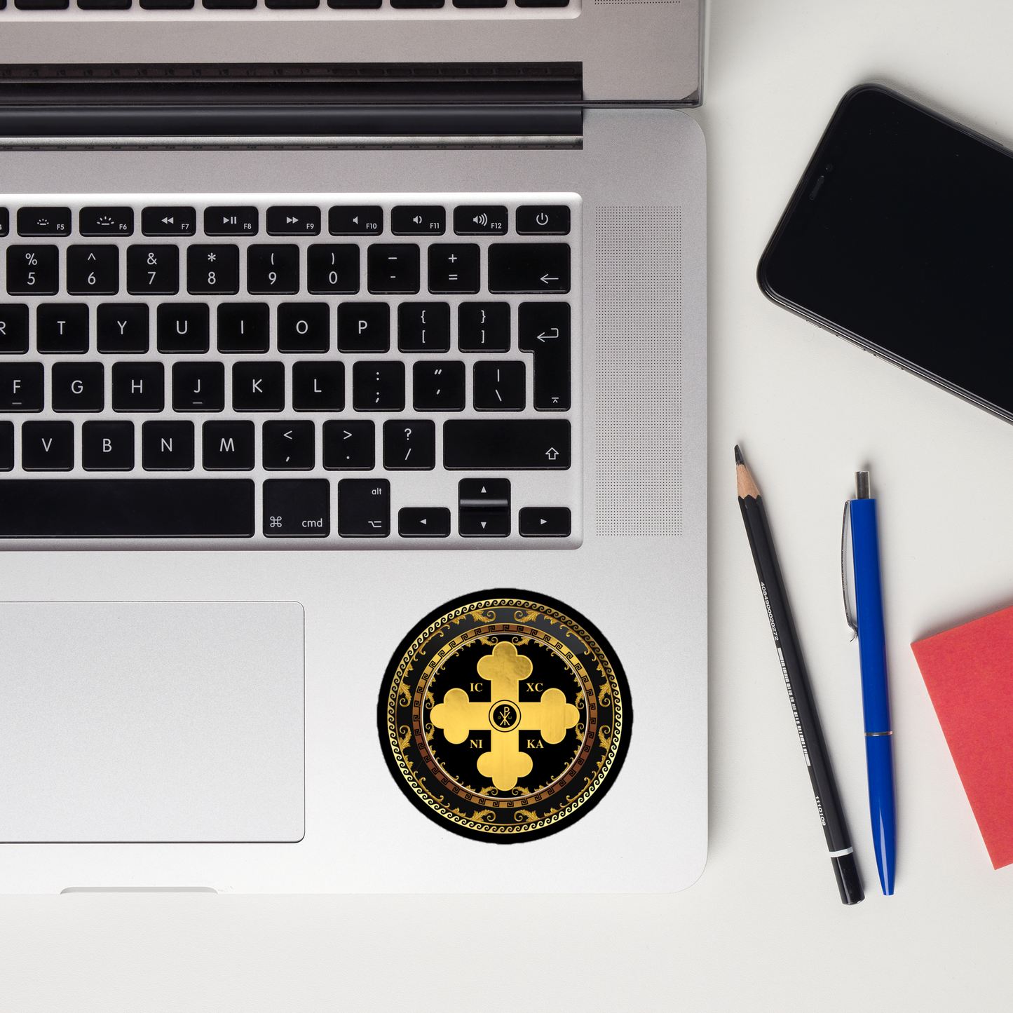 Greek Orthodox Cross Gold Black Circle Bubble-free stickers