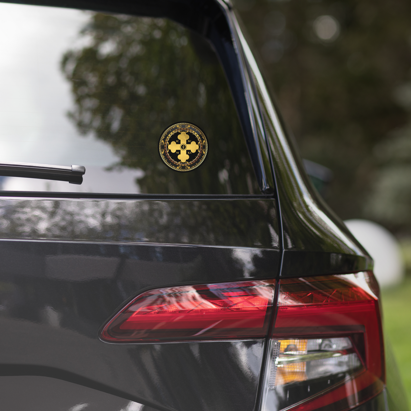 Greek Orthodox Cross Gold Black Circle Bubble-free stickers