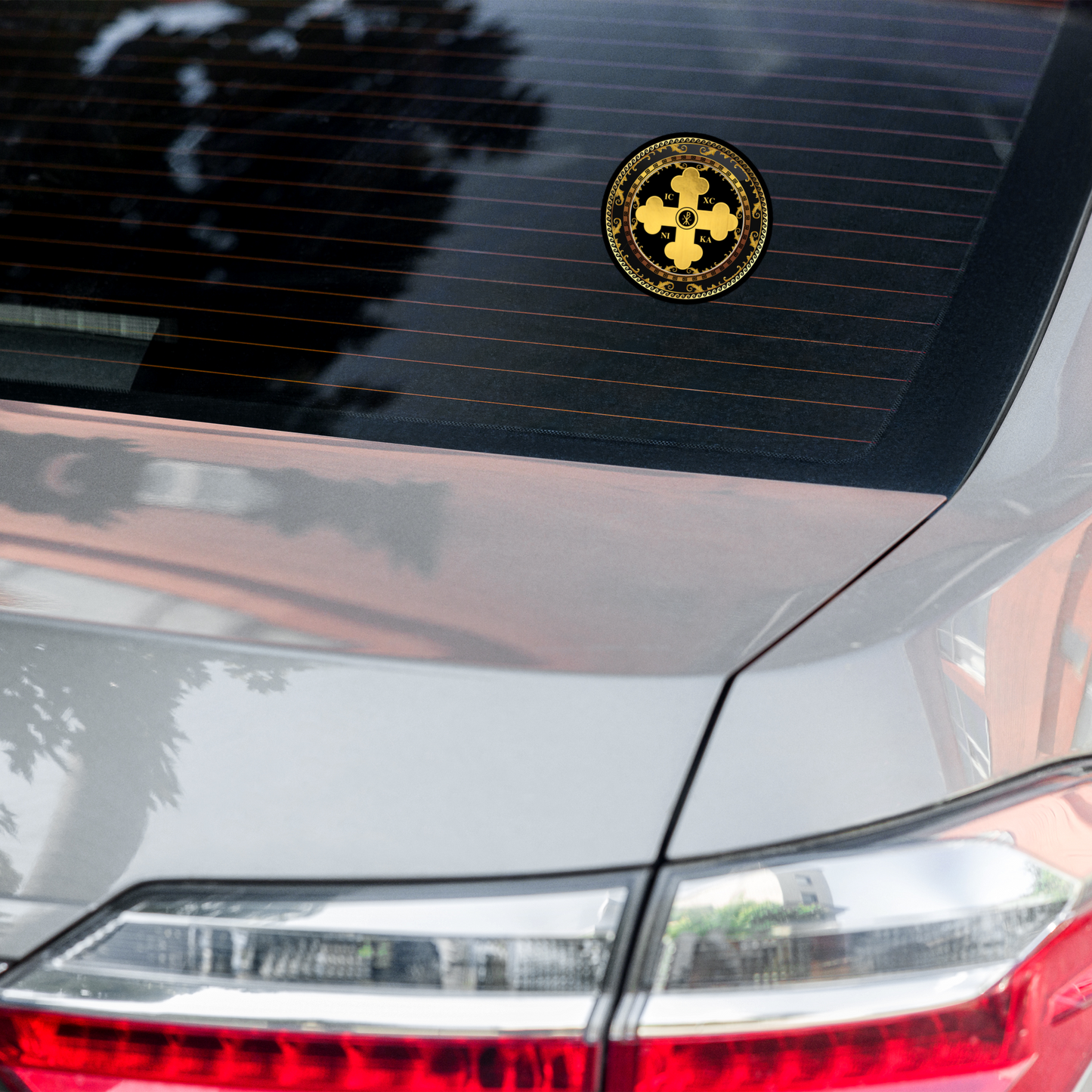Greek Orthodox Cross Gold Black Circle Bubble-free stickers