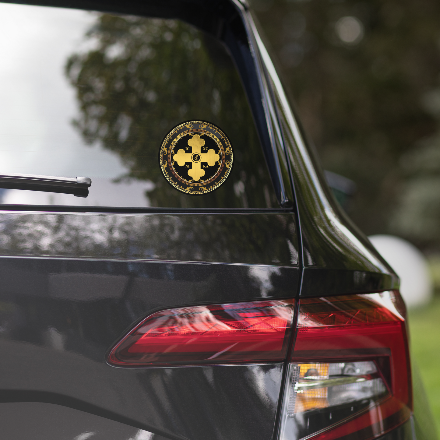 Greek Orthodox Cross Gold Black Circle Bubble-free stickers