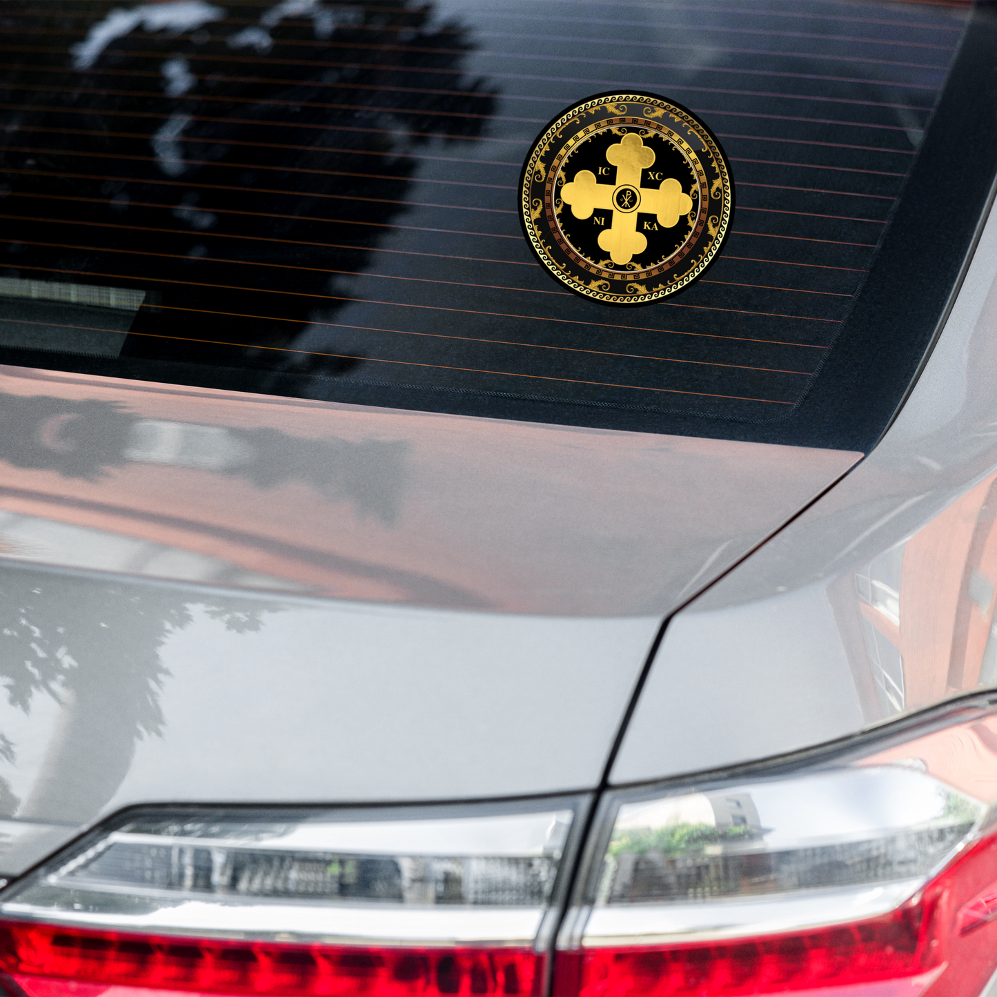 Greek Orthodox Cross Gold Black Circle Bubble-free stickers
