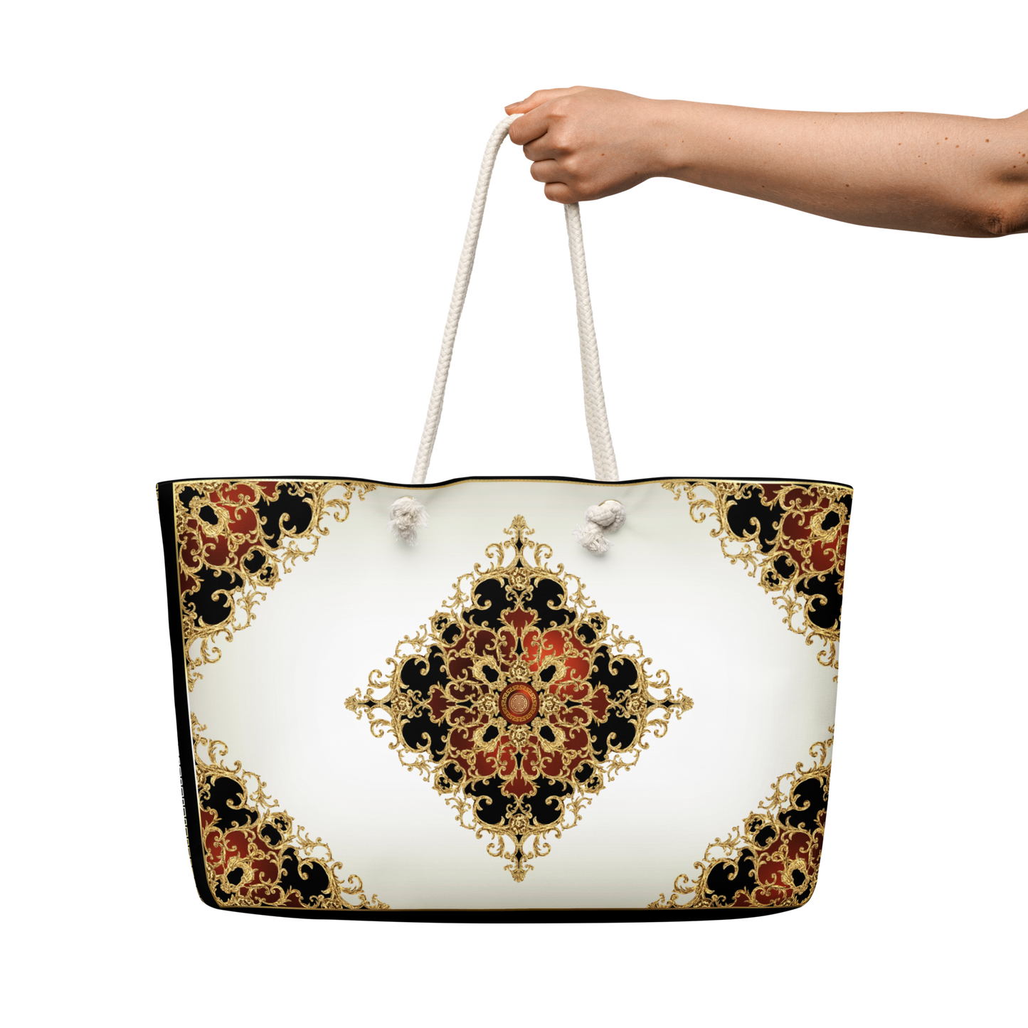 Ornate Baroque Black Red Gold Oversized Tote Travel Bag