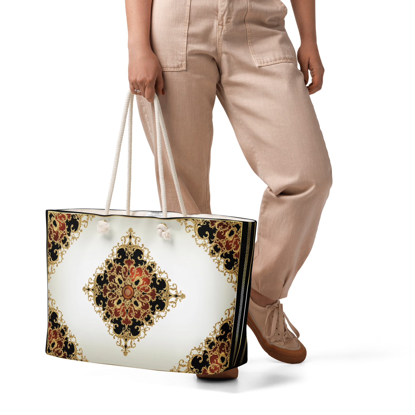 Ornate Baroque Black Red Gold Oversized Tote Travel Bag