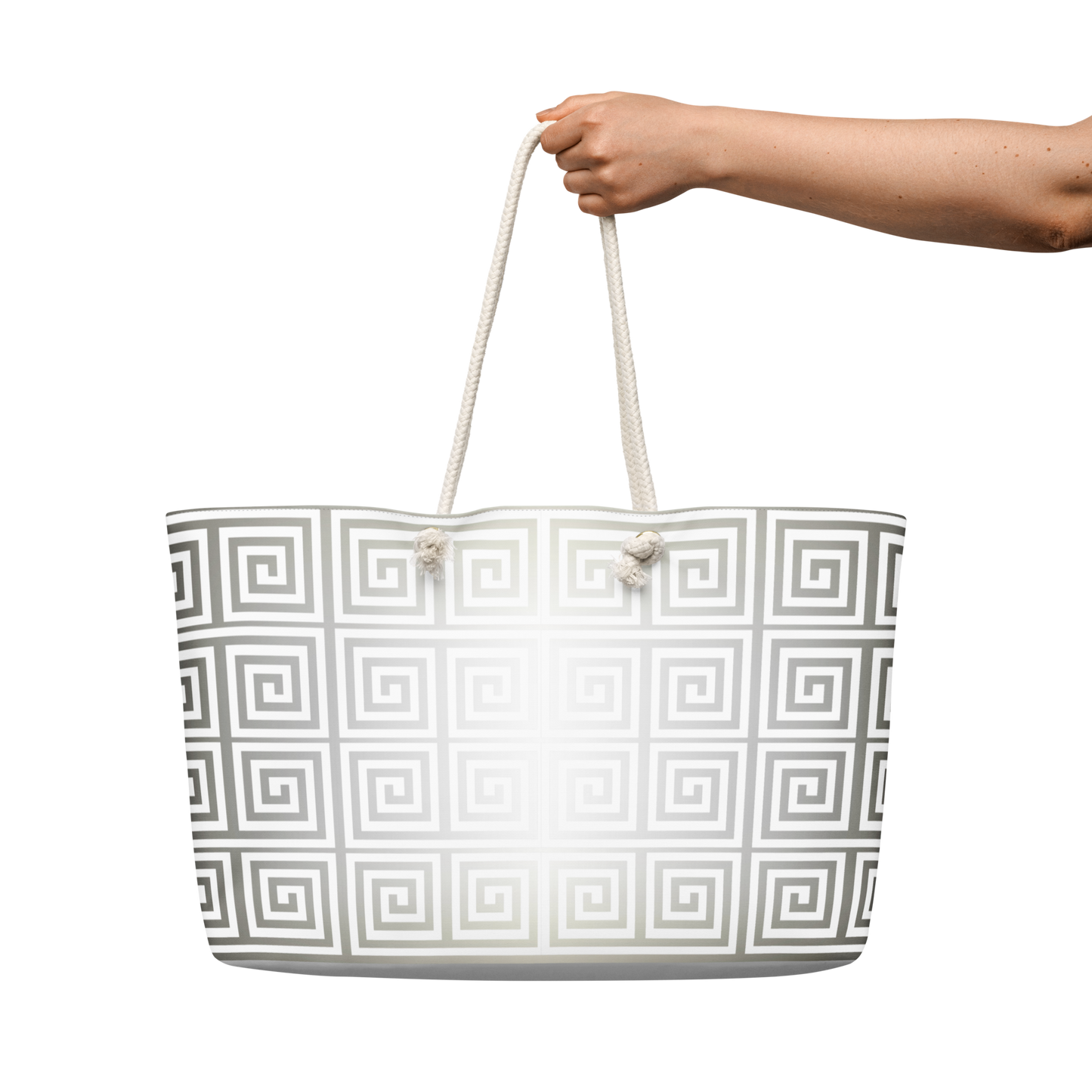 Greek Key Gray White Khaki Oversized Tote Bag