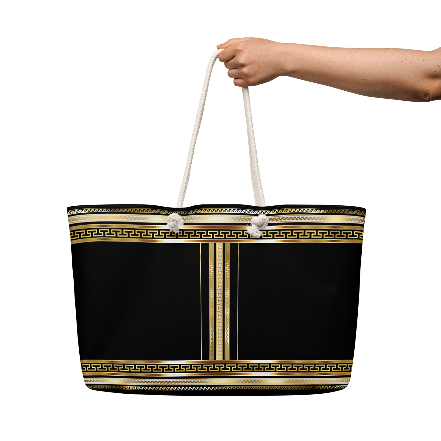 Black with Gold Greek Keys Oversized Toter Bag