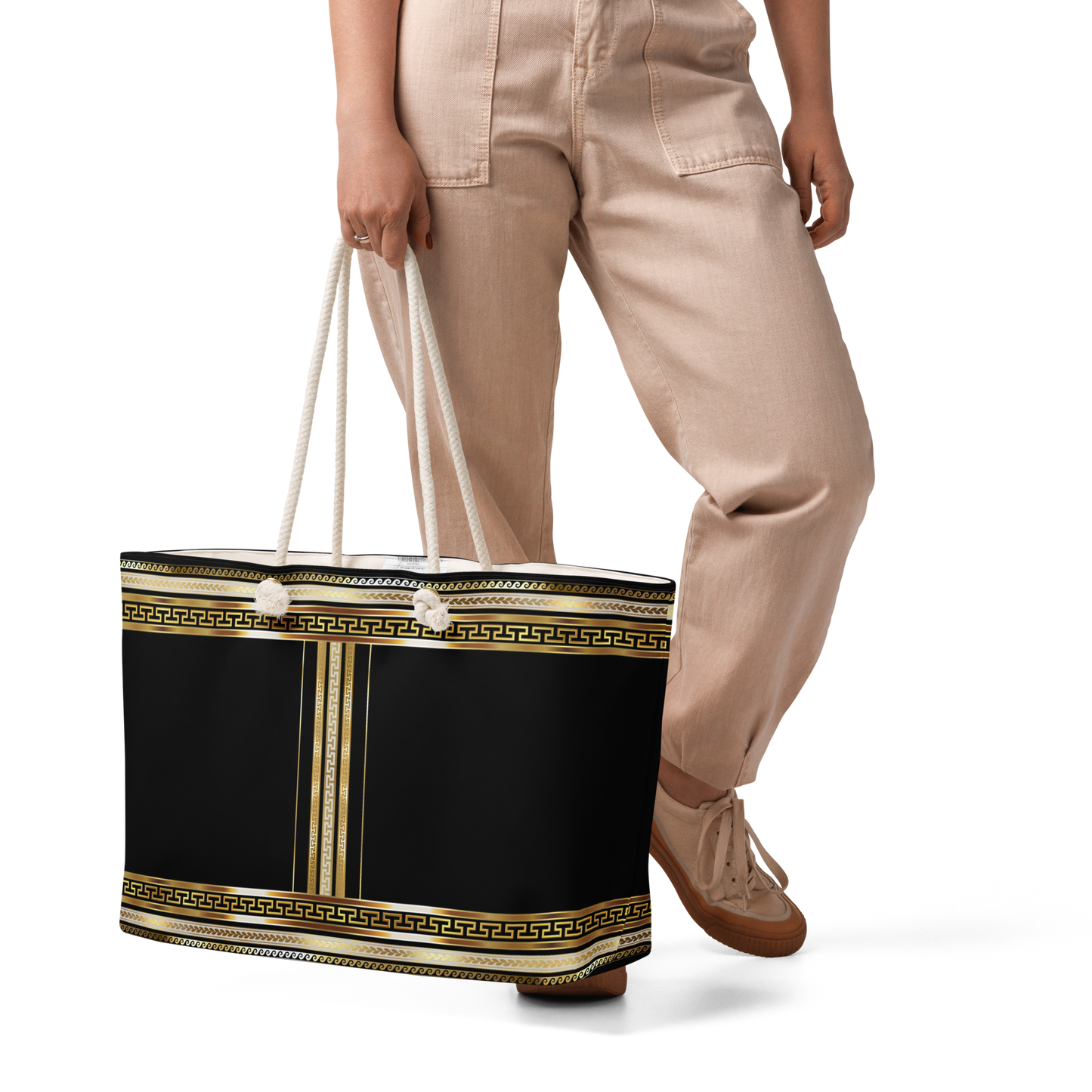 Black with Gold Greek Keys Oversized Toter Bag
