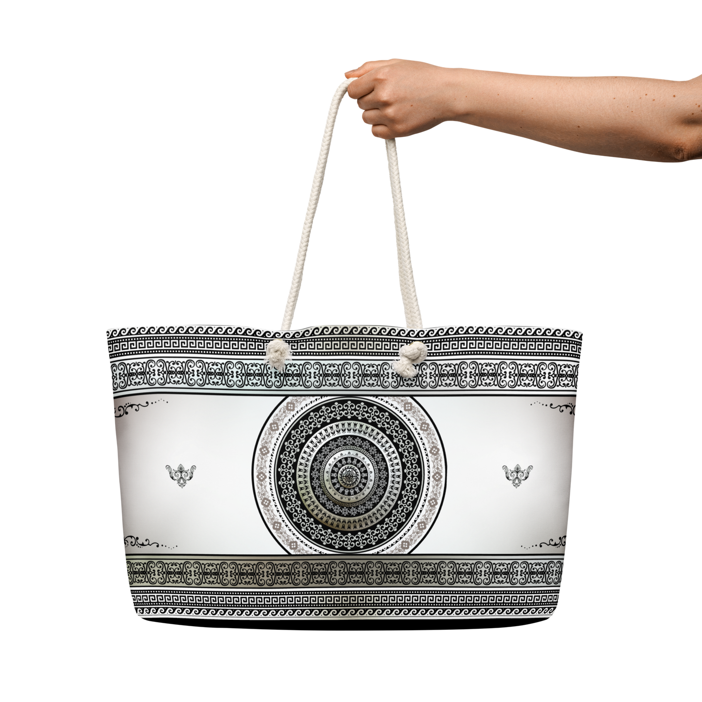 Greek Key Silver Black Ornate Oversized Tote bag