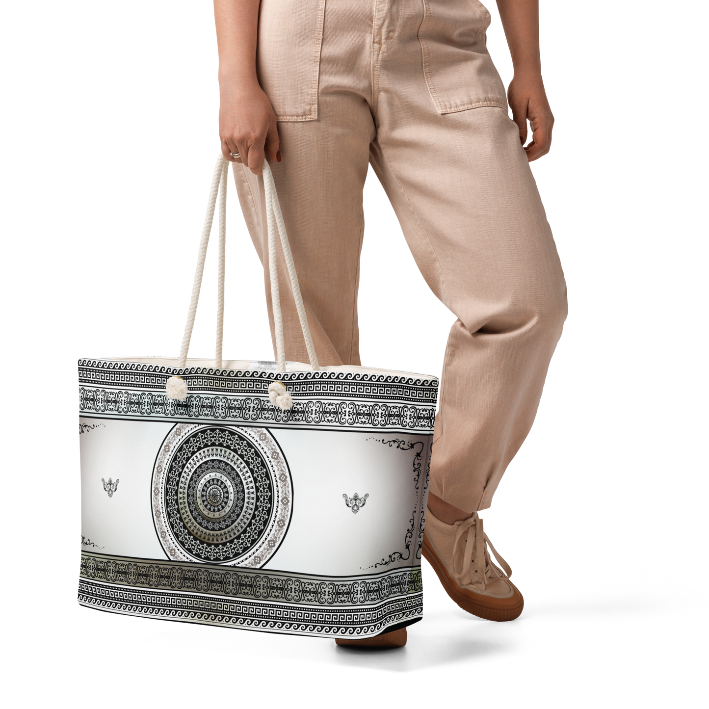 Greek Key Silver Black Ornate Oversized Tote bag