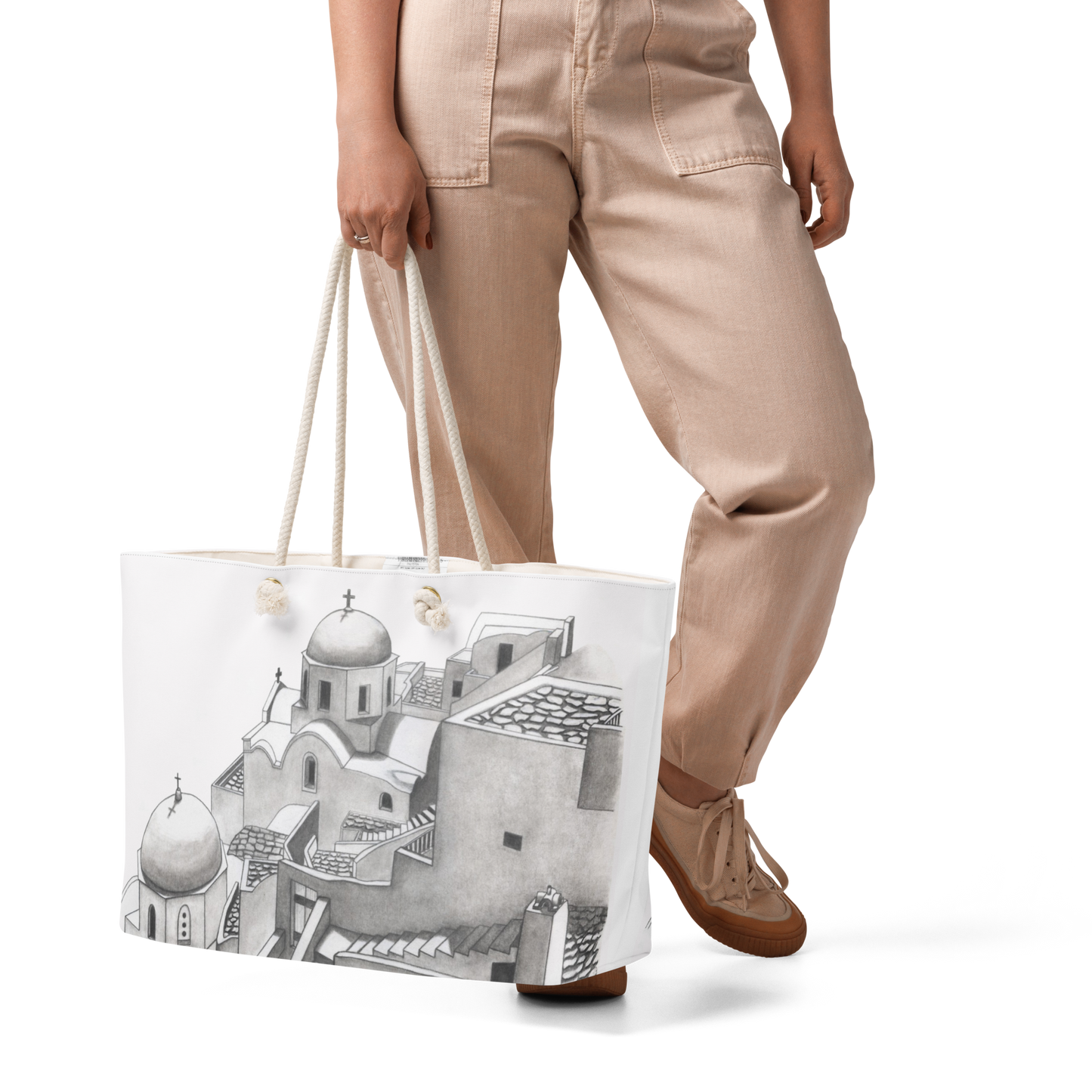 Santorini Drawing B&W Beach Weekender Bag Yiorgos Original Drawing