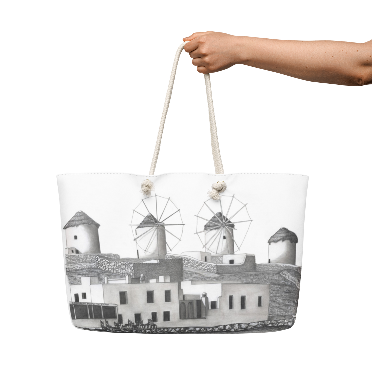 Mykonos Yiorgos Original Drawing  Oversized Tote bag