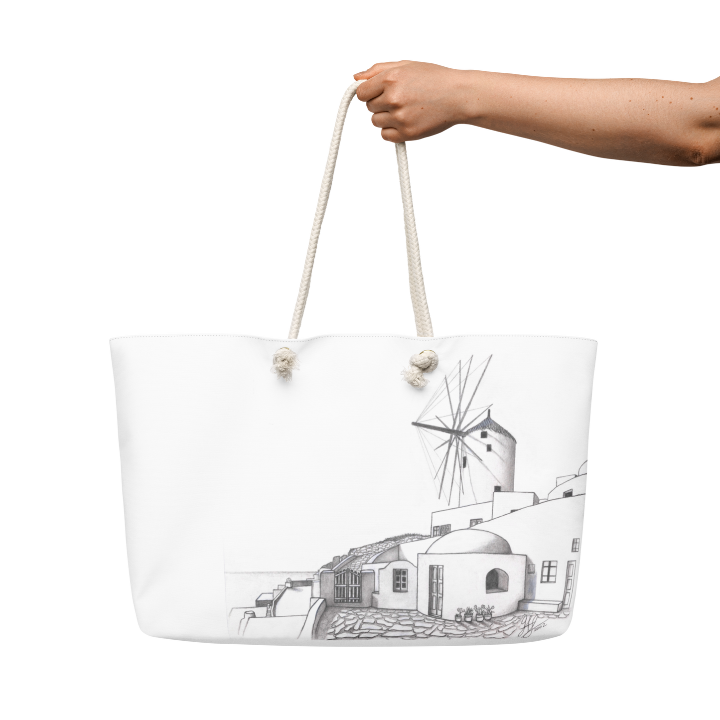 Oia Santorini Yiorgos Drawing Oversized Tote bag