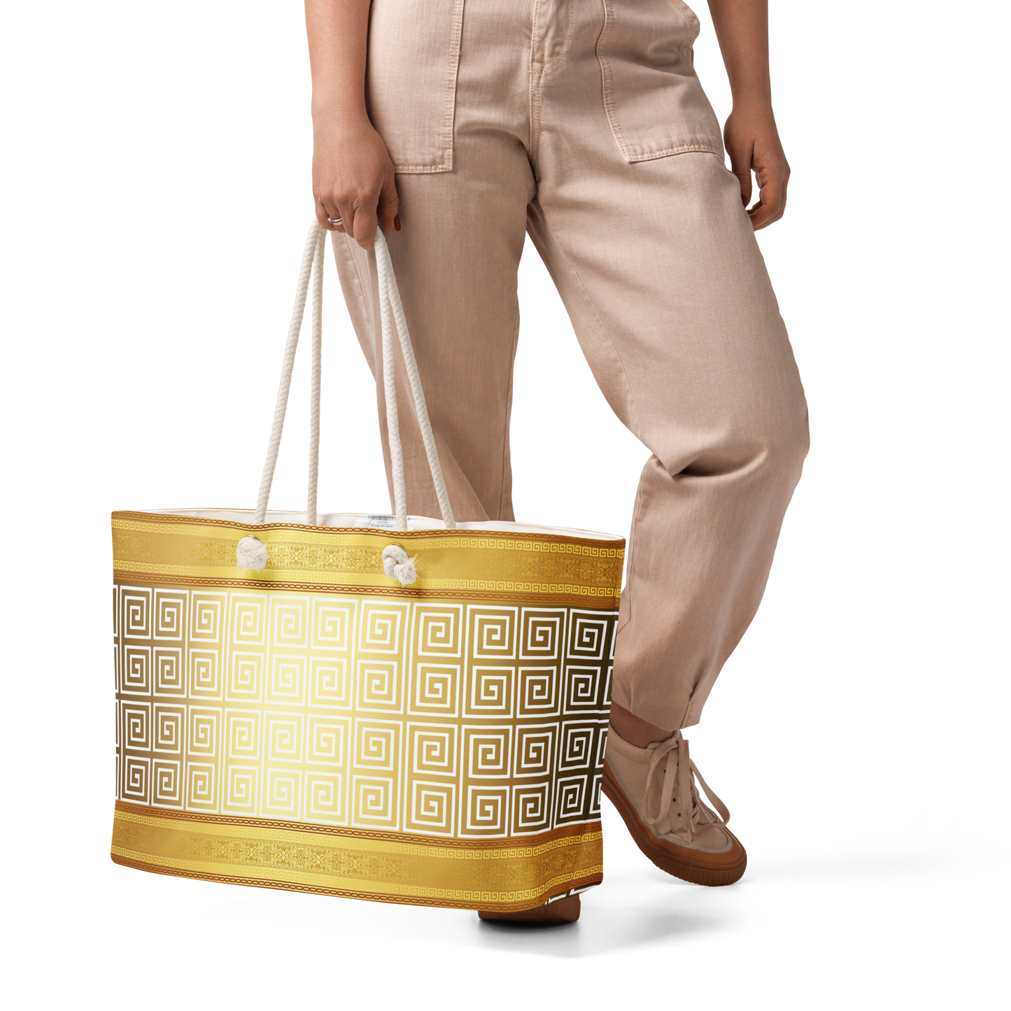 Greek Key Gold Yellow White Oversized Tote bag