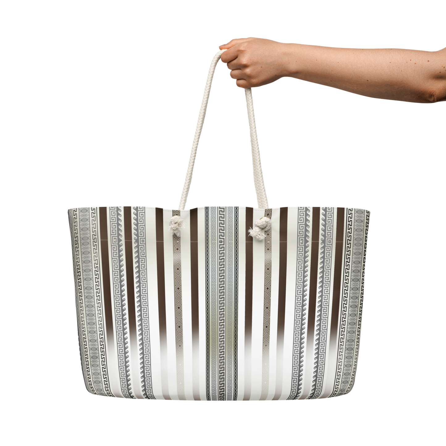 Striped Brown Cream Gray Oversized Tote bag