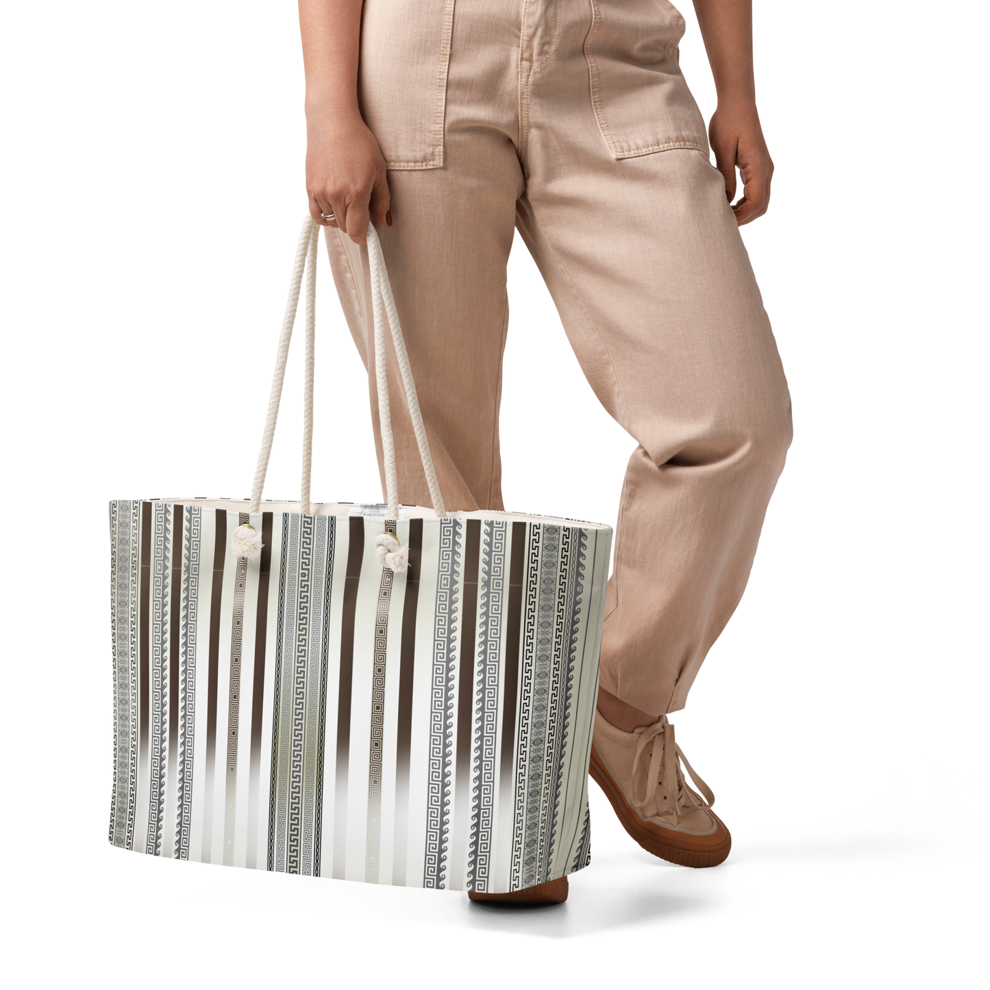 Striped Brown Cream Gray Oversized Tote bag