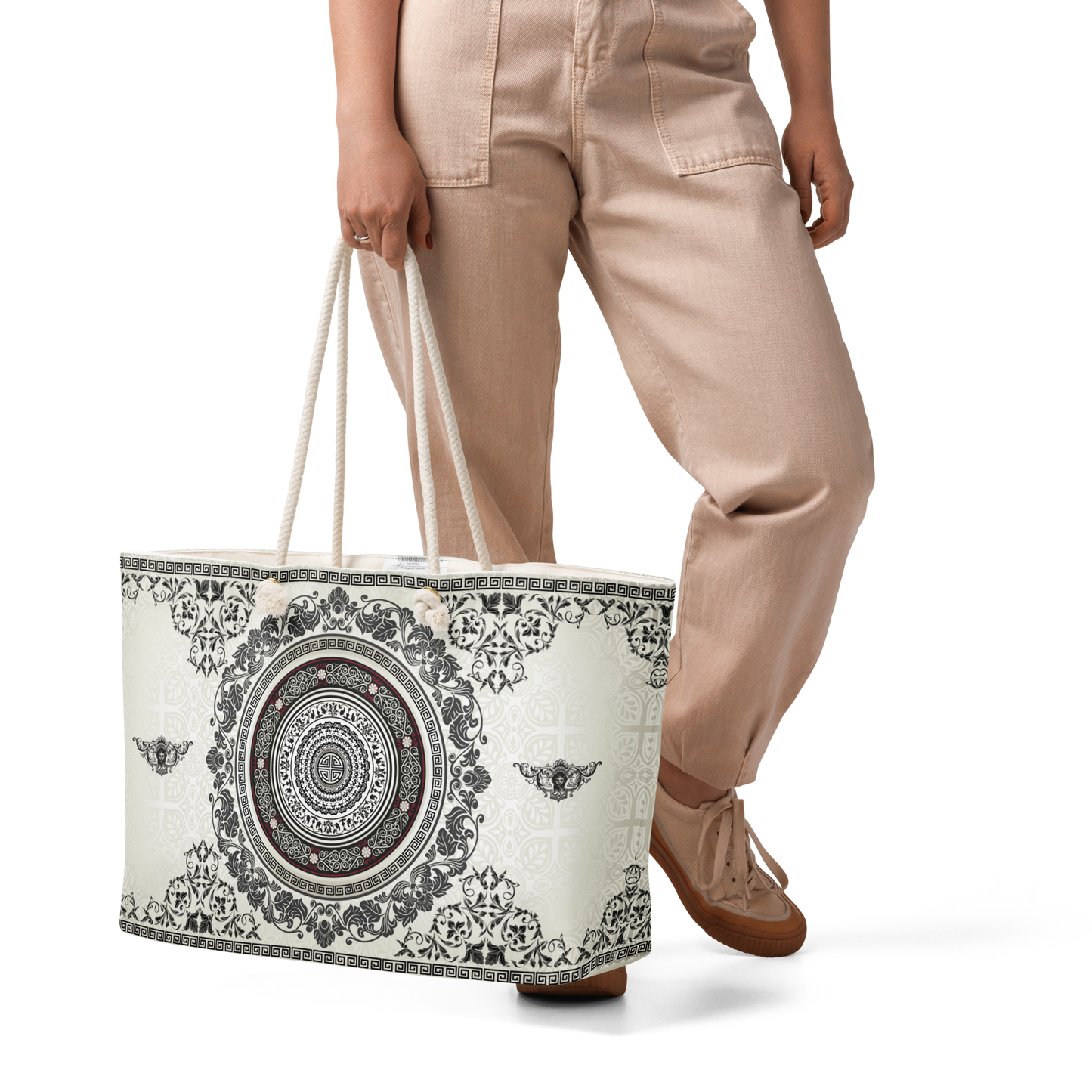 Greek Key Khaki Angel Oversized Tote bag