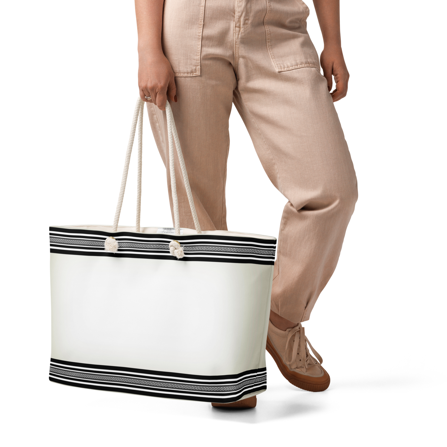 Greek Key Black Cream Oversized Tote bag