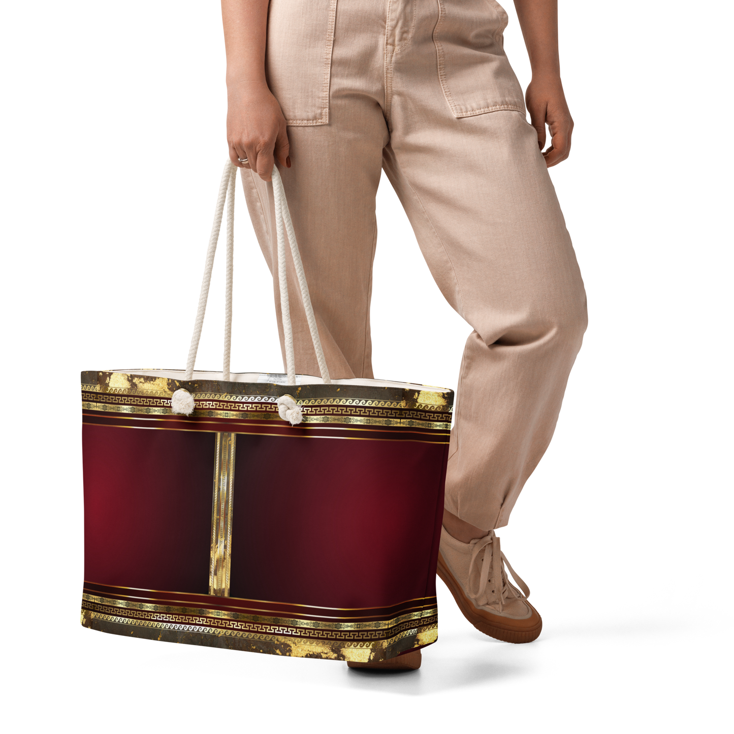 Greek Key Gold Maroon Red Black Oversized Tote bag