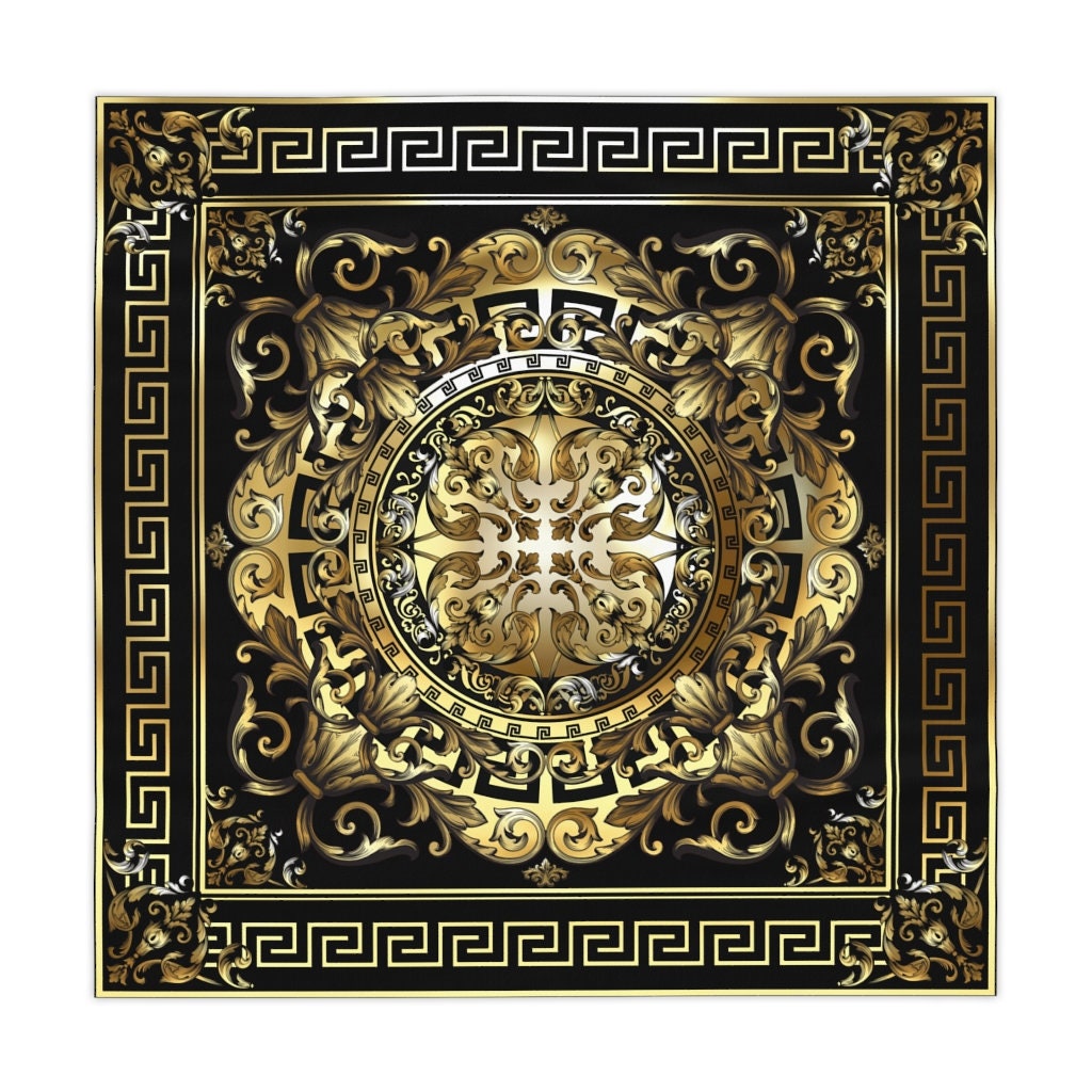 Greek Key Black Gold Baroque Table Cloth