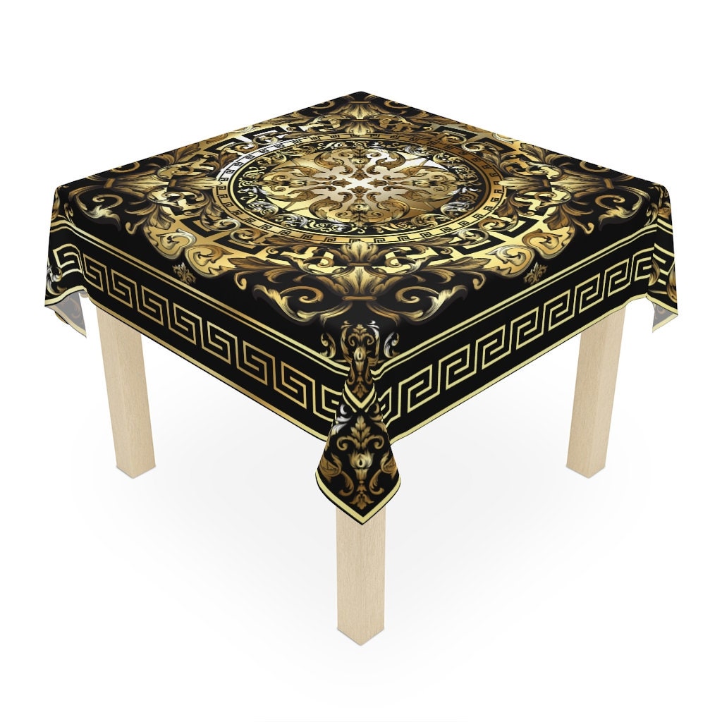 Greek Key Black Gold Baroque Table Cloth