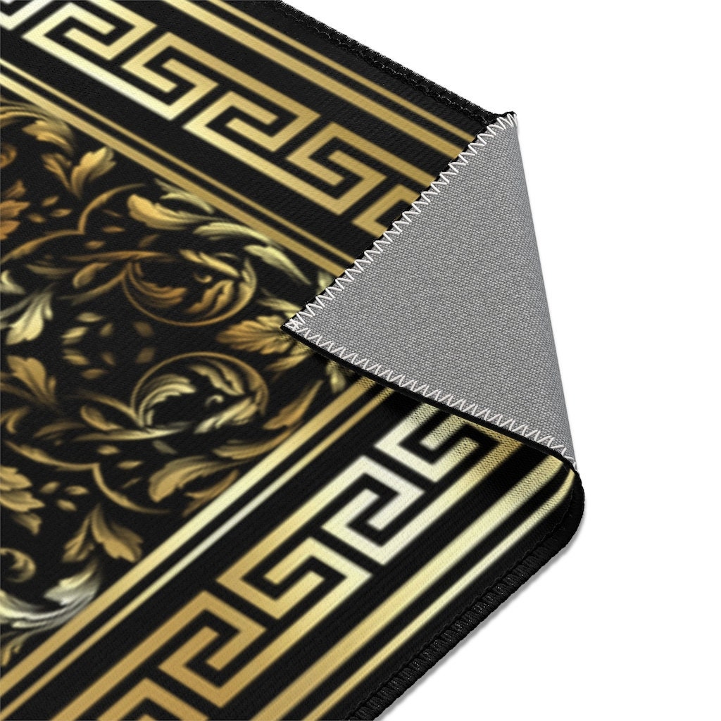 Greek Key Black & Gold Ornate Baroque Area Rugs