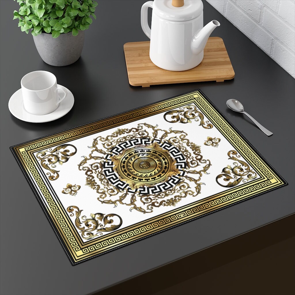 Greek Key Gold Black White Ornate Baroque Placemat