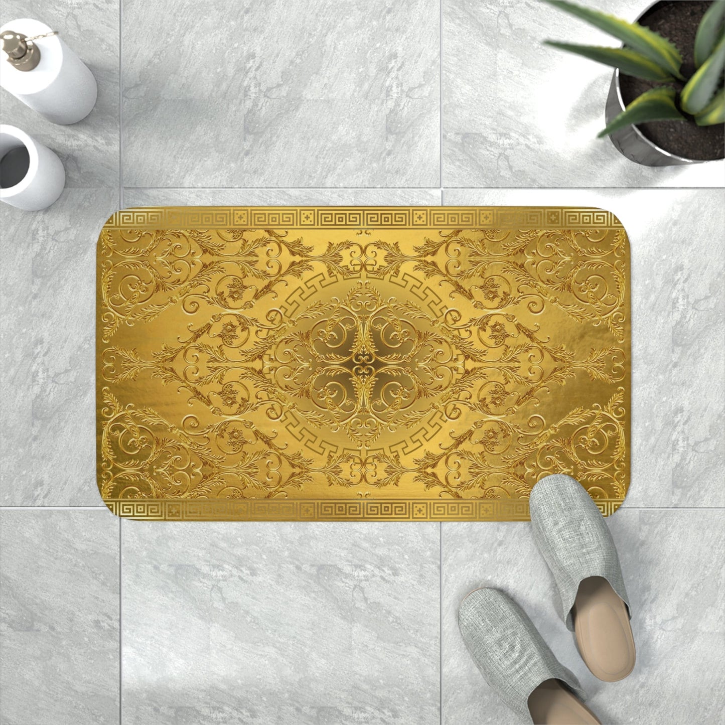 Gold Greek Key Baroque Memory Foam Bath Mat