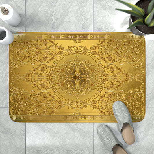 Gold Greek Key Baroque Memory Foam Bath Mat