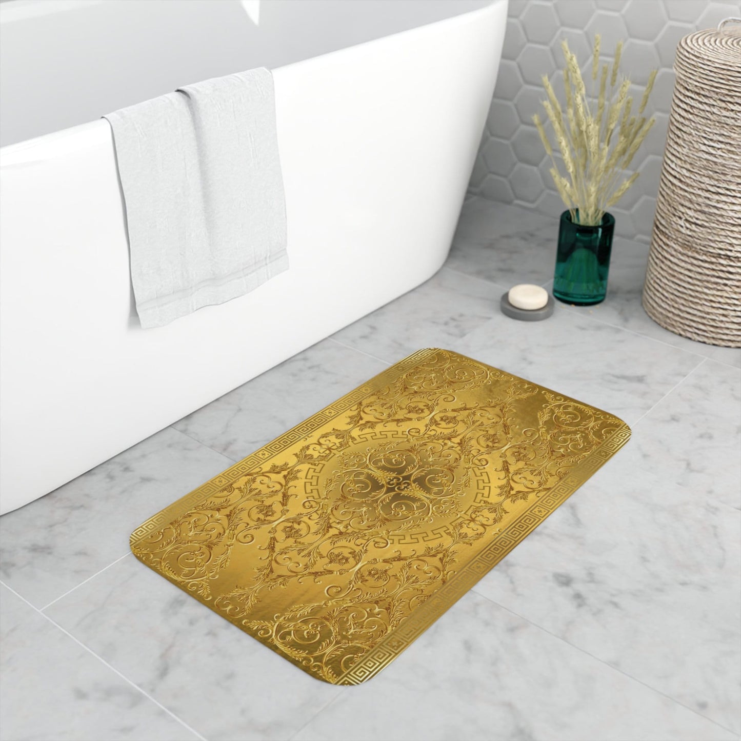 Gold Greek Key Baroque Memory Foam Bath Mat